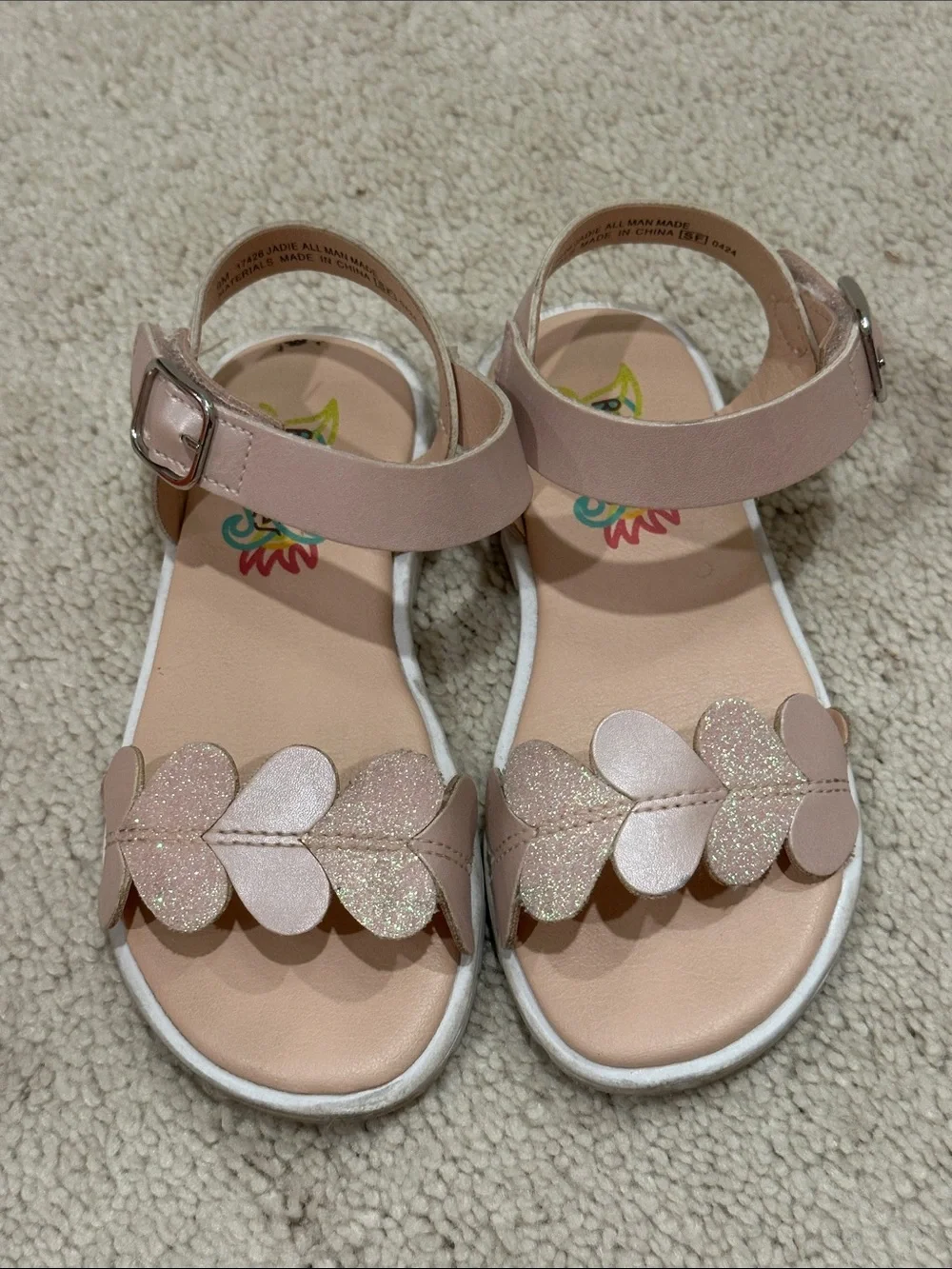 Kids Pink Glitter Heart Strap Sandals